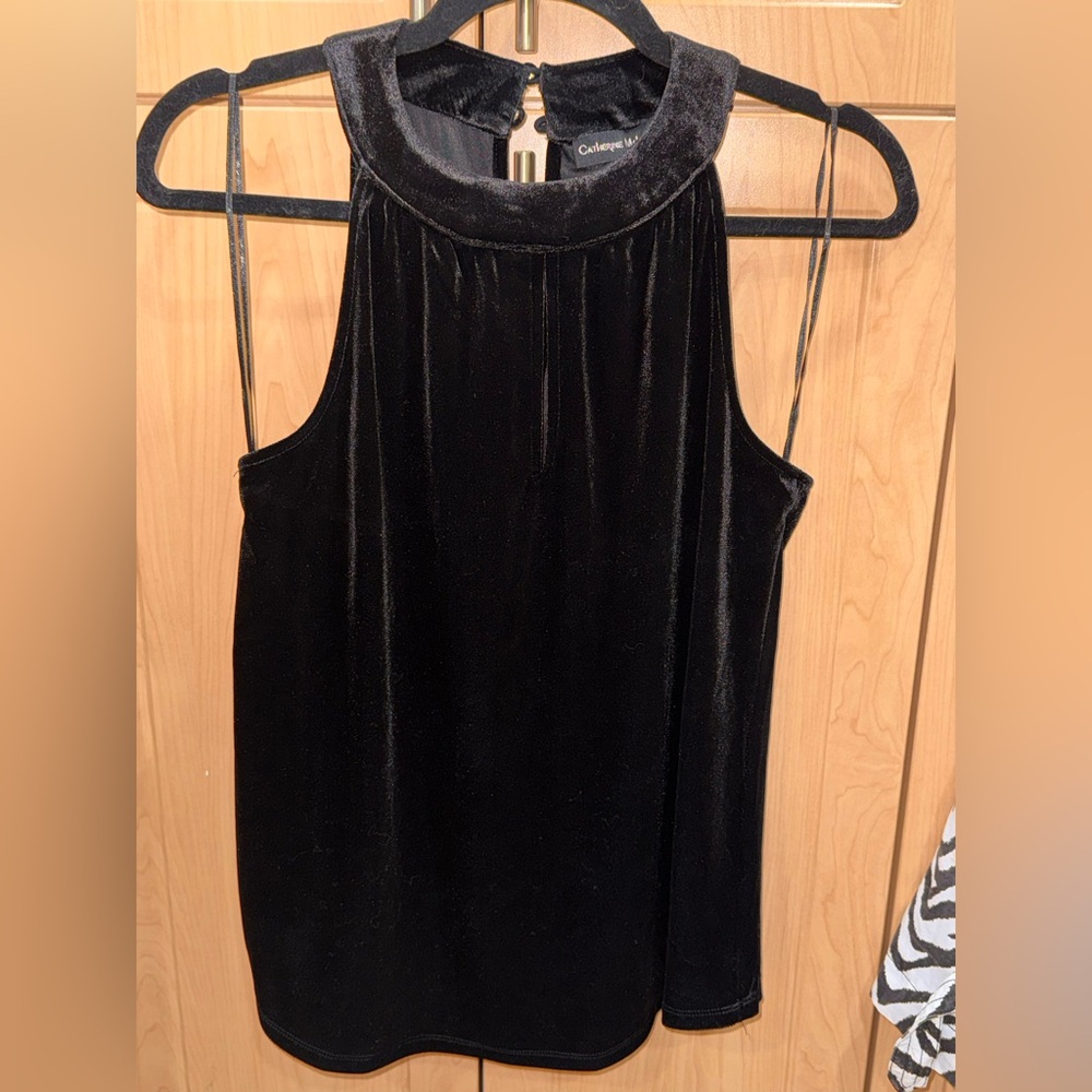NWT Catherine Malandrino Black Velvet Halter Keyhole Neck Top
